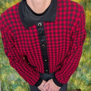 Vintage Red and Black Houndstooth Sweater